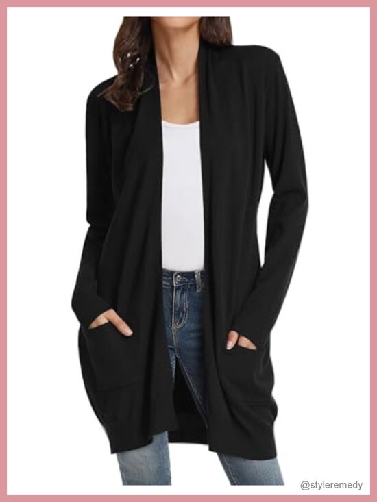Sweaters - Long Lightweight Cardigan with Pockets for Women - Soft Knit Open Front